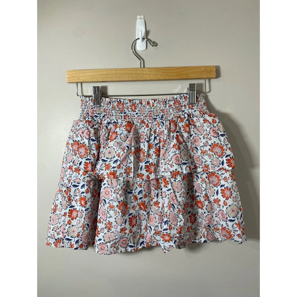 Vineyard Vines Girls Tiered Floral Skirt Size M 10-12 Smocked Waist Ruffle Lined